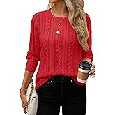 YUCOLEN Womens Sweater Cable Knit Long Sleeve Pullover Top Casual Crew Neck 2026 Spring Trendy Lightweight Outfits
