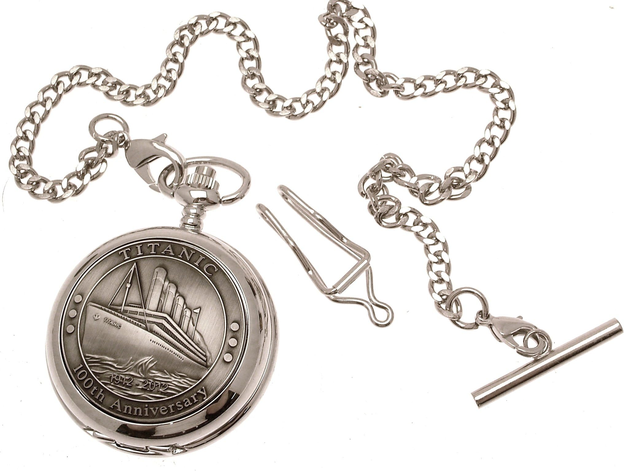 Engraving Included Titanic Pocket Watch Pewter Fronted Mother of Pearl Quartz Mechanism Design 64