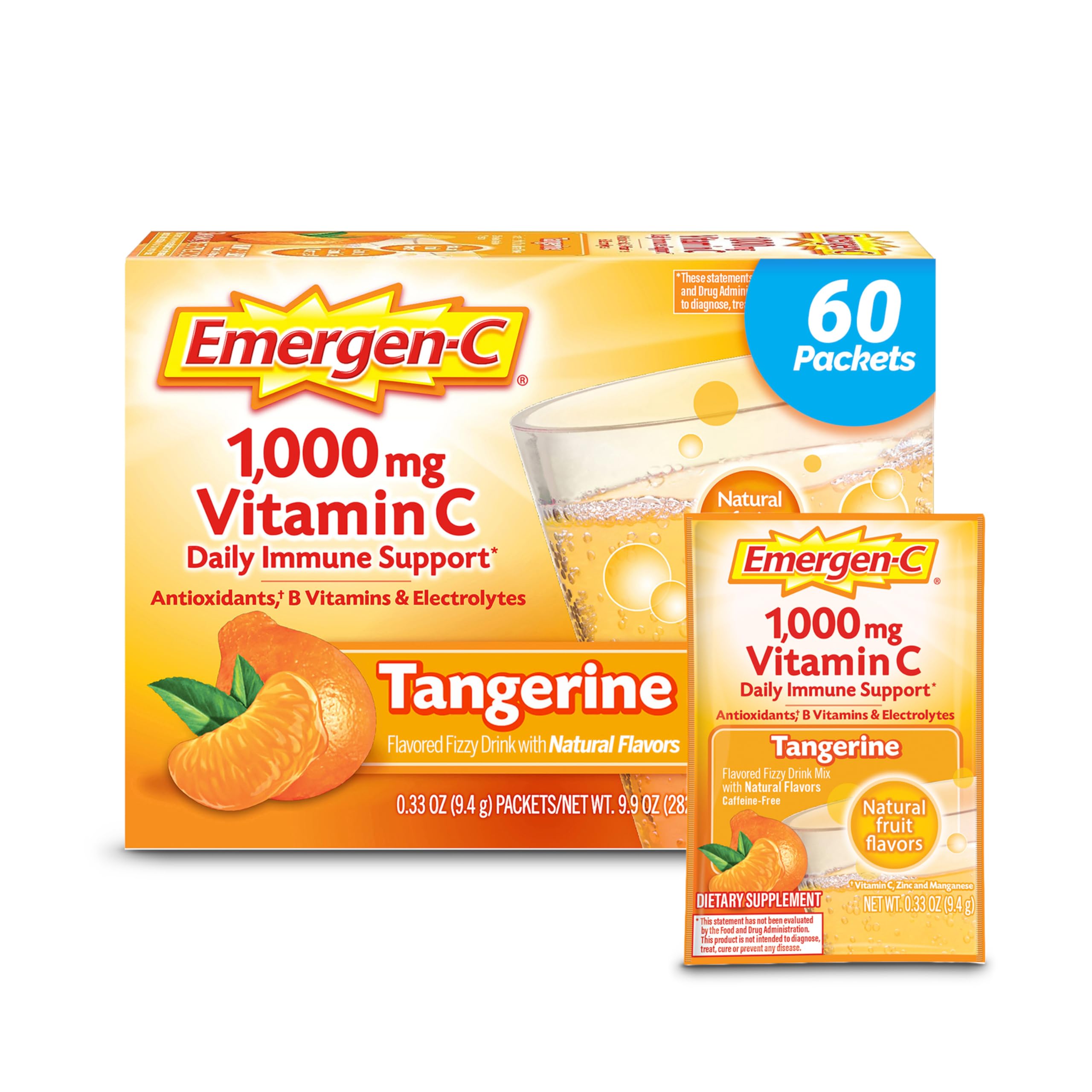 Emergen-C 1000mg Vitamin C Powder, with Antioxidants, B Vitamins and Electrolytes, Vitamin C & 1000mg Vitamin C Powder, with Antioxidants, B Vitamins and Electrolytes, Immunity Supplement