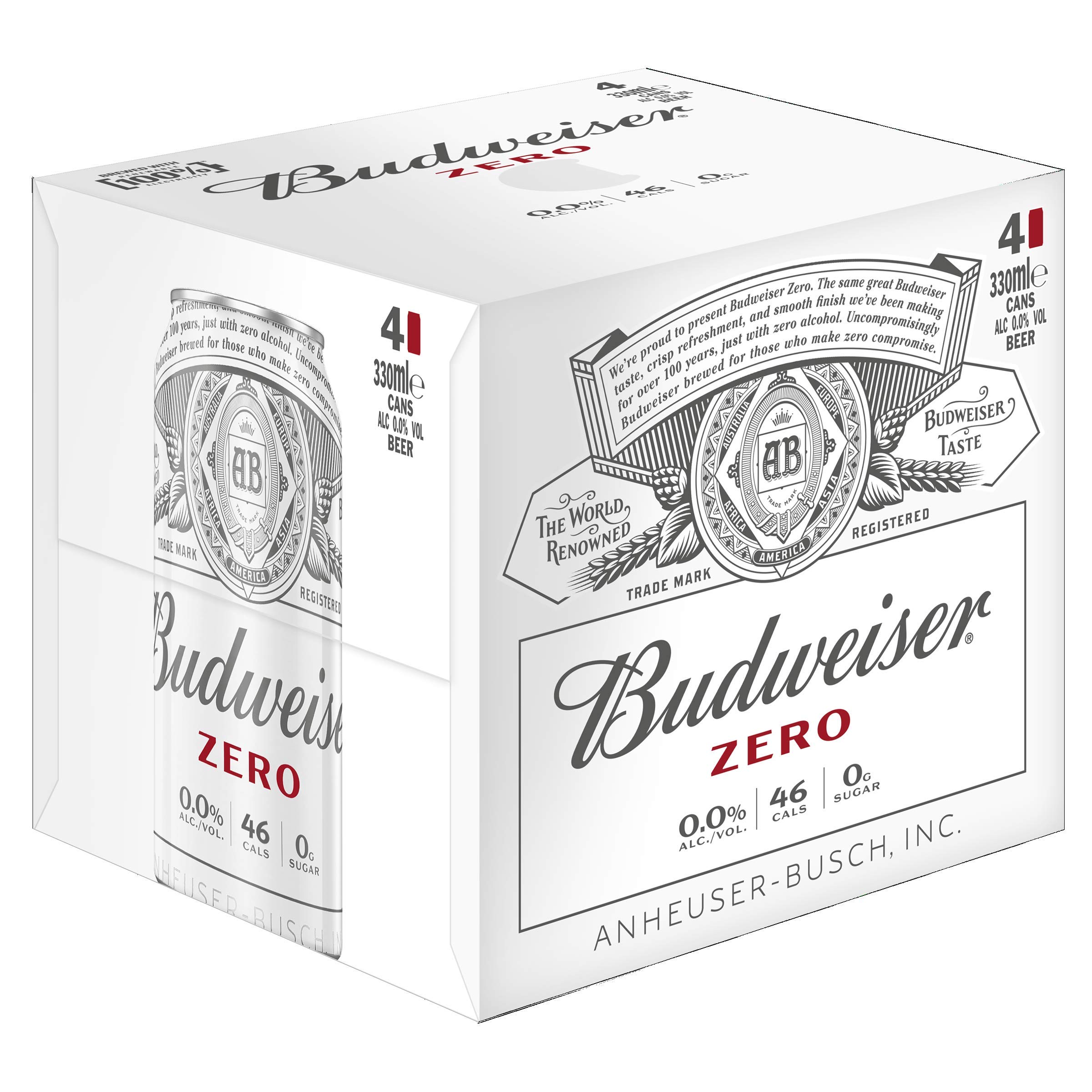 BudweiserZero 0% Alcohol Free Lager Beer, 4 x 330ml