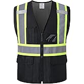 HATAUNKI Reflective Safety Vest for Men Women Hi Vis Vest with Pockets High Visibility Vest Mesh Construction Vests Meets ANSI/ISEA Standards (Black-33, Small)