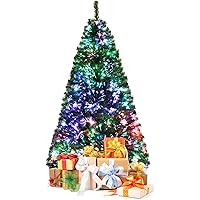 GOFLAME 6 Ft Pre-lit Artificial Christmas Tree, Premium Fiber Optic Christmas Tree, Holiday Spruce Xmas Tree with Solid Metal
