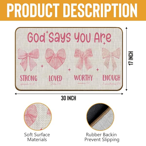 SKIPTIGER PINK PREPPY COQUETTE BOW DOORMAT,PINK BOW WELCOME MAT,CUTE PINK BOW NON-SLIP DOOR MAT FOR FRONT DOOR OUTDOOR BATHROOM GIRL’S BEDROOM KITCHEN,PINK COQUETTE ROOM DECOR,17X30INCH