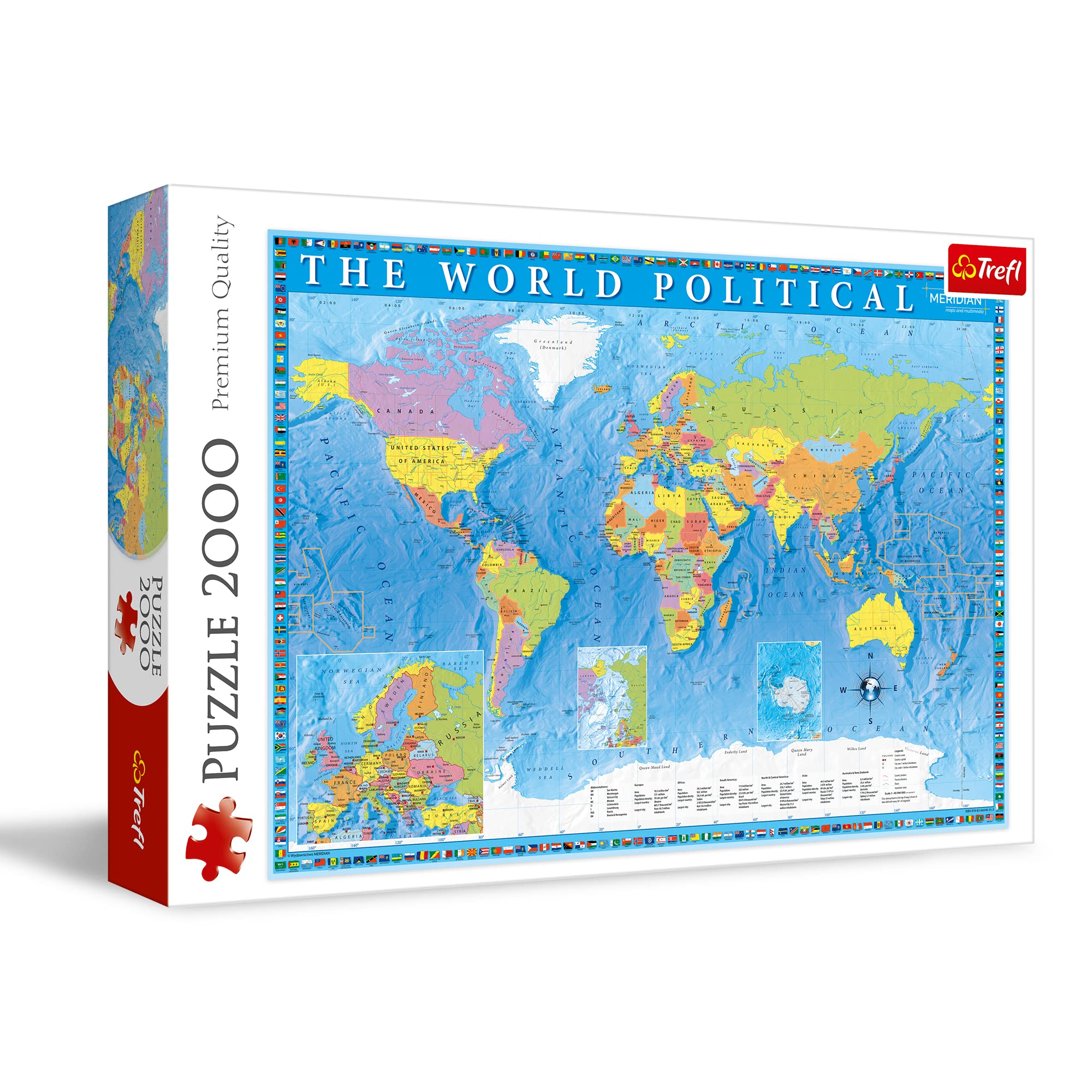 Trefl TR27099 Political World Map 2000 Pieces Premium Quality for Adults and Children from 12 Years Jigsaw Puzzle Coloured