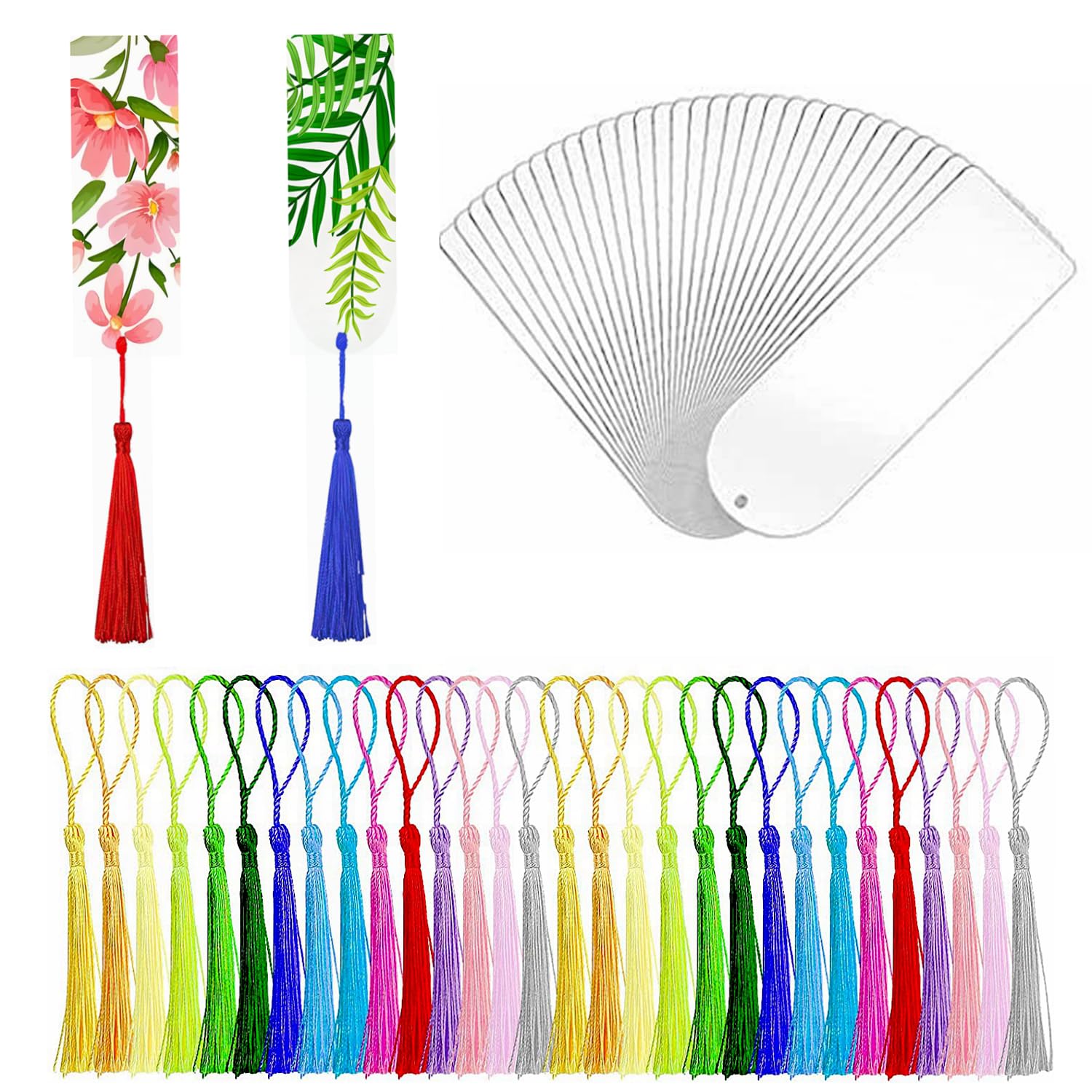 30PCS Acrylic Bookmark Blanks, Clear Acrylic Craft Bookmarks with 31PCS Colorful Tassels, Transparent Rectangle Round Bookmarks Bulk for DIY Crafts Hanging Tag Gift Tag Price Tags- Semicircle