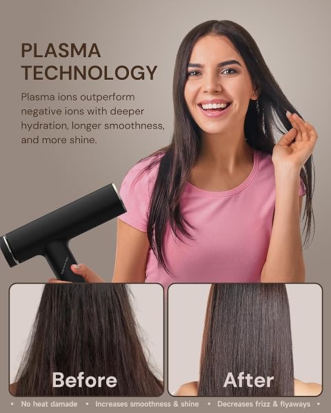 ANNLARY PLASMA ION HAIR DRYER WITH DIFFUSER FOR CURLY HAIR, 110000 RPM PROFESSIONAL HIGH SPEED BLOW DRYER WITH PLASMA ION, 1500W FOLDABLE TRAVEL HAIRDRYER WITH 6.5 FT CORD FAST DRYING FOR WOMEN MEN