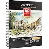 ARTEZA Mixed Media Sketchbook, 5.5 x 8.5 Inches, Pack of 1, 60 Sheets, Micro-Perforated Spiral-Bound Paper Pad for Wet and Dry Media