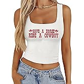 Tewmeu Cowgirl Tank Tops for Women Western Rodeo Crop Tops Cowboy Country Concert Sleeveless Graphic Tees