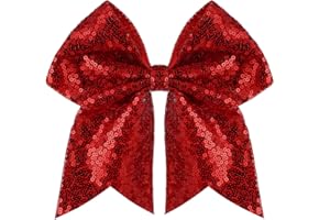 ZOLYCO Large Glitter Cheer Bows Clips, Jumbo Big 7 Inch Cheerleading Sequin Hair Bow Hair Accessories for Teens Girls Football Sports Cheerleader Outfit Uniform (Red)