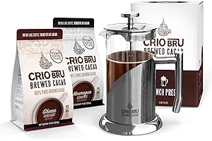 Crio Bru Welcome Starter Kit (2 10oz Bags + French Press) | Natural Healthy Brewed Cacao Drink | Great Substitute to Herbal Tea and Coffee | 99% Caffeine Free | Keto Honest Energy