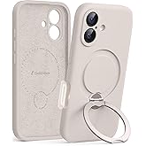 GolbinBox for iPhone 17 Case with 360° Spin Magnetic Stand, [Compatible with MagSafe][Full Camera Protection],Full Body Shockproof Liquid Silicone Phone Case with Ring Stand for iPhone 17 6.3'', Stone