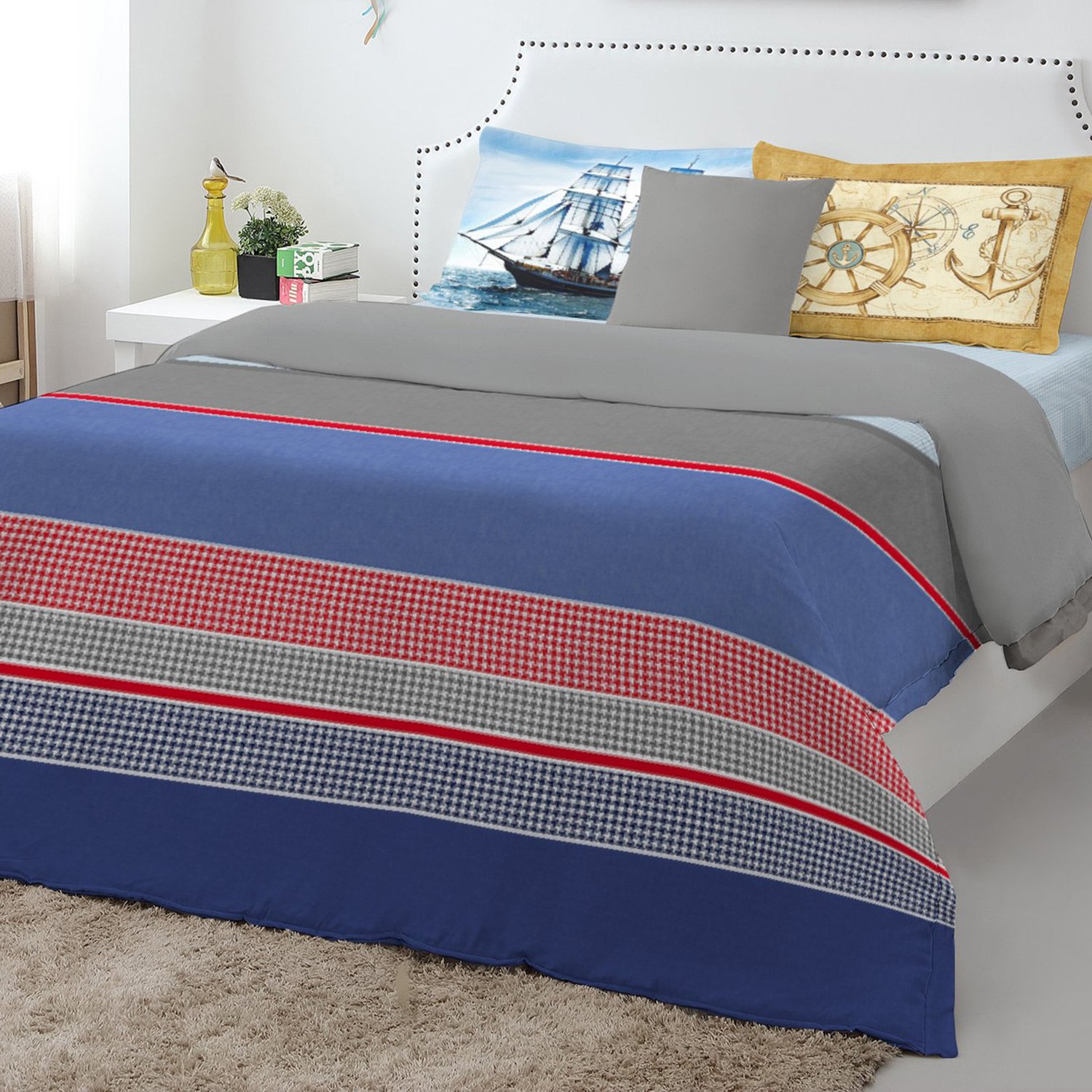 Spaces Youthopia Denim 180 TC Cotton Double Bedsheet with 2 Pillow