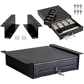 Volcora 13" Electronic Cash Register Drawer with Under Counter Mounting Metal Bracket - POS, 4 Bill 5 Coin Cash Tray, Removable Coin Compartment, 12-24V RJ11/RJ12 Key-Lock, Media Slot, Black