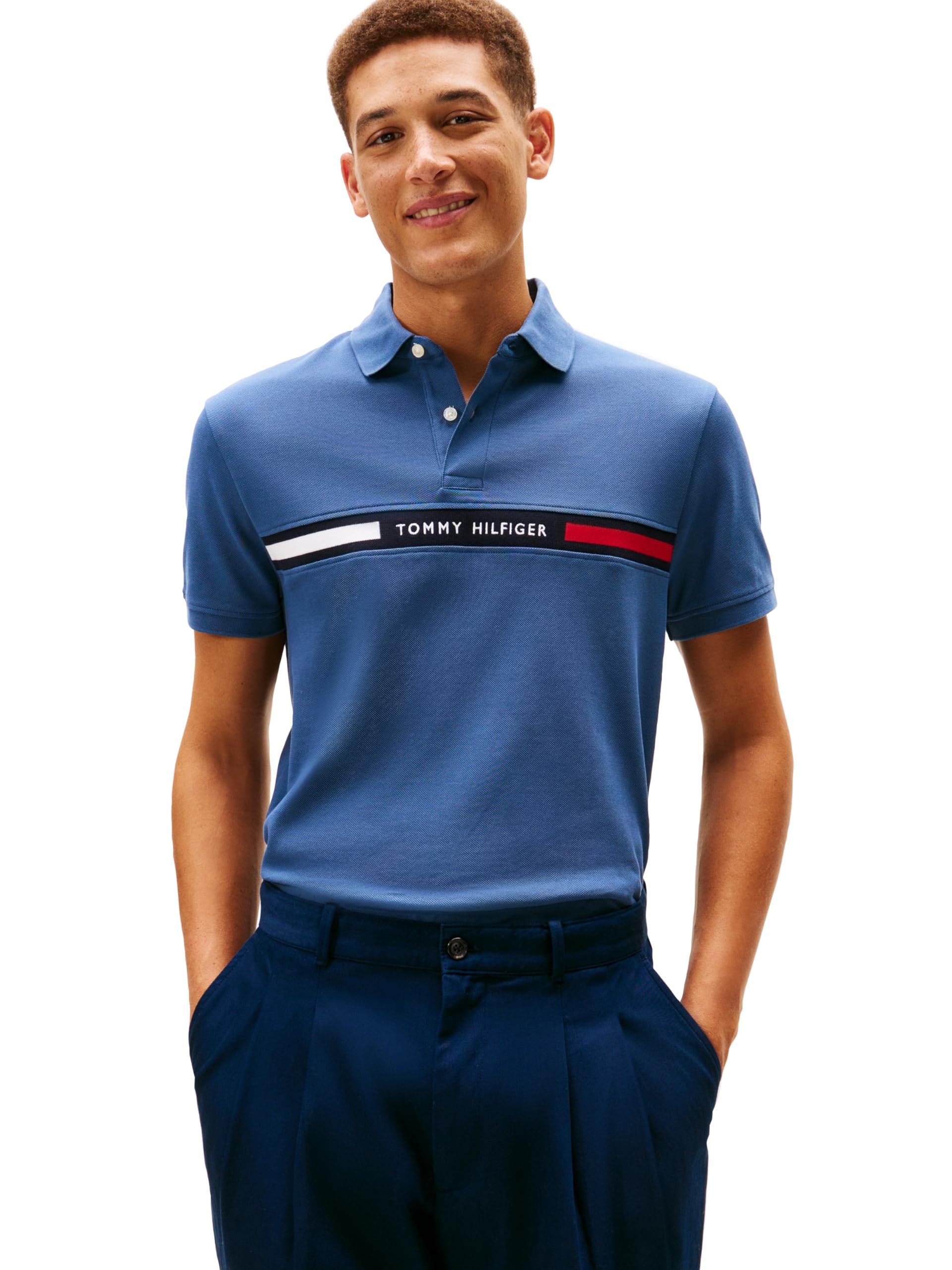 Tommy Hilfiger Men’s Chest Insert Regular Short Sleeve Polo, Aegean SEA XX-Large
