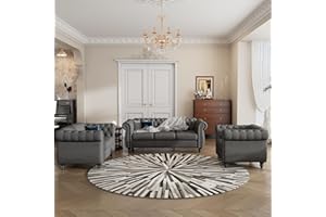 UBGO Living Room Furniture, Modern 3-Piece Including Three-Seater, Loveseat and Single Chair,Dutch Velvet Upholstered Sofa Set with Solid Wood Legs,Button-Down Tufted Backrest, 1, Gray D