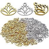 100pcs Lotus Charm Pendants Alloy Yoga Lotus Flower Charms Beads Charms Pendants Craft Supplies for DIY Necklace Bracelet Jewelry Making Crafting Accessory