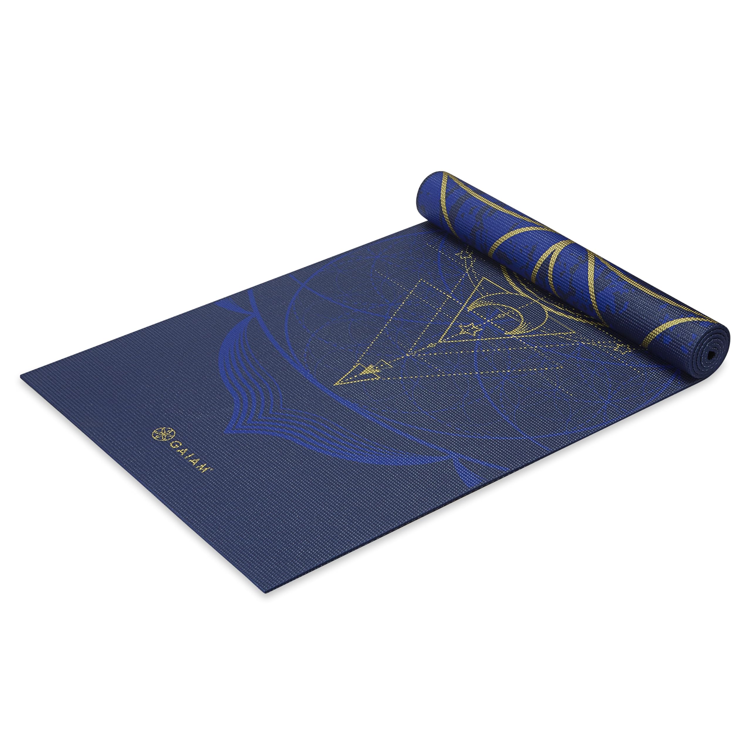 Gaiam Yoga Mat Premium Print Reversible Extra Thick Non Slip Exercise & Fitness Mat for All Types of Yoga, Pilates & Floor Workouts, Metallic Sun & Moon, 68" L x 24" W x 6mm Thick