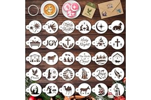 Konsait Lot de 30 pochoirs réutilisables pour crèche de Noël, crèche de Noël Jésus, café, latte, gâteau, peinture, outils pou