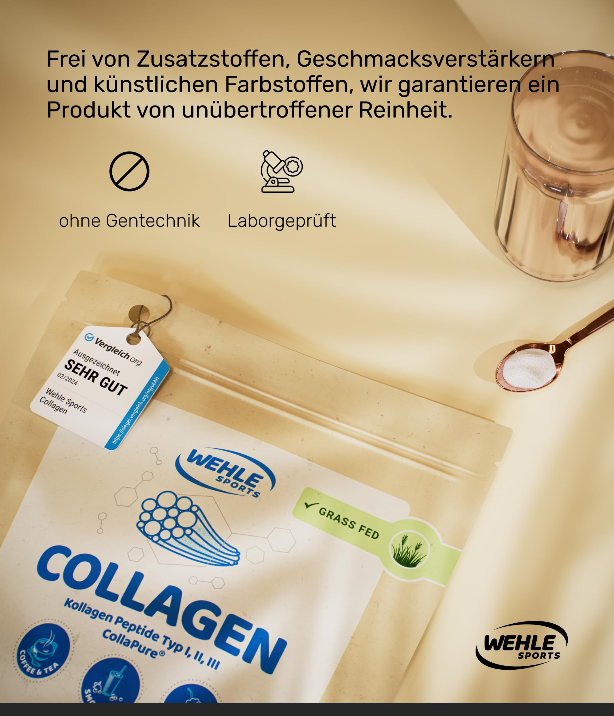Collagen Pulver 1 kg – Kollagenhydrolysat Peptide Typ I, II & III – Geschmacksneutrales Eiweißpulver – Made in Germany – Wehle Sports (1000g (1er Pack)) - Verpackung kann variieren.