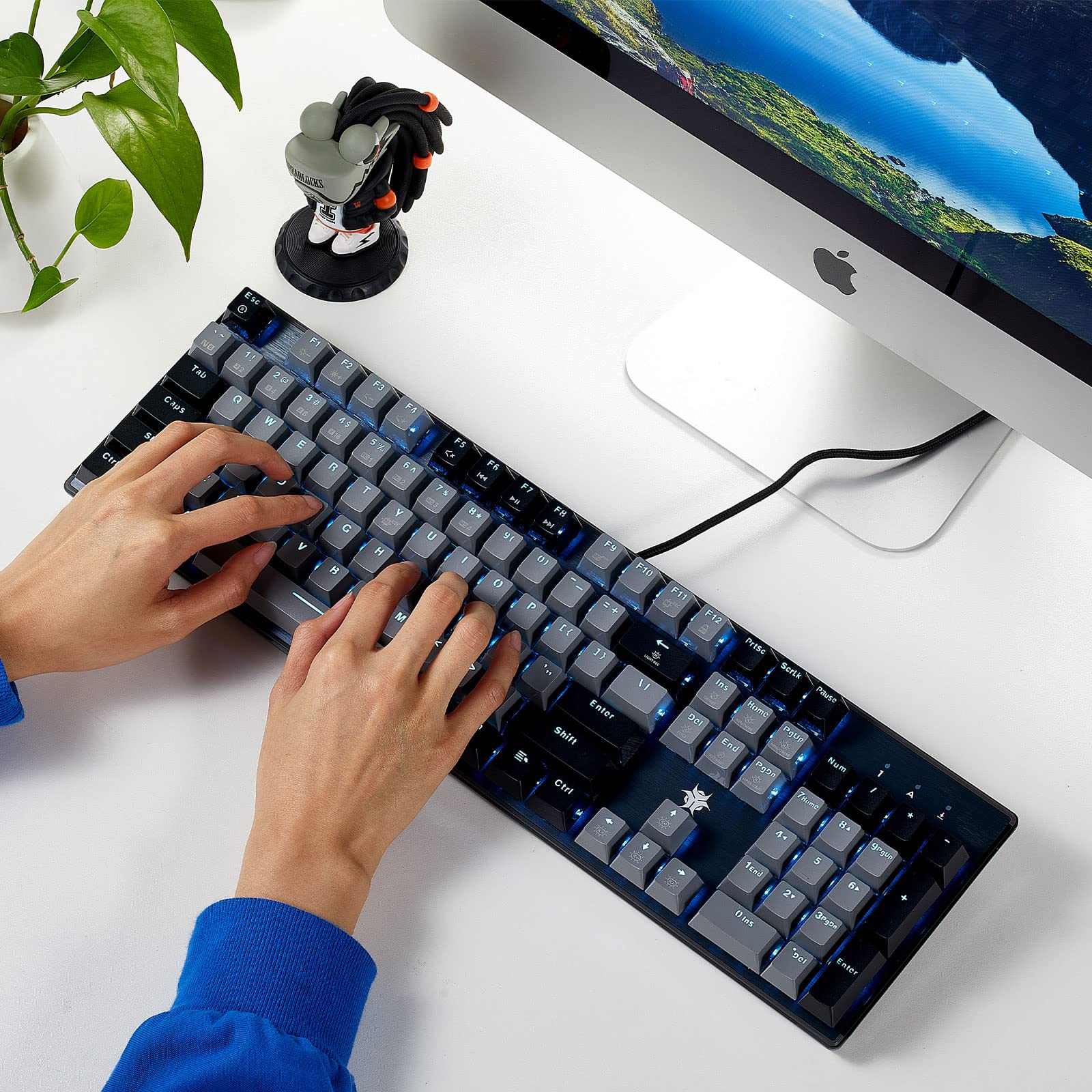 Hexgears メカニカルゲーミングキーボード GK715 104キー フルサイズ 有線コンピュータキーボード ホットスワップ可能 Kailh Box Switch ABSキーキャップ ブルーバックライトゲーミングキーボード PC/ノートパソコン用