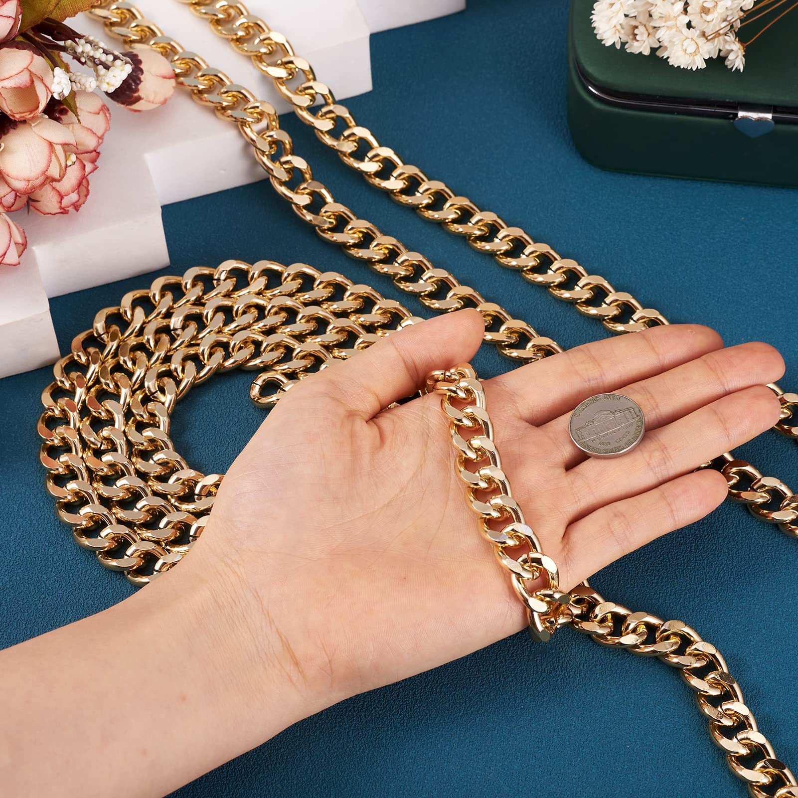 Craftdady 2Pcs Flat Chain Strap Gold Metal Purse Handbag Shoulder Body Replacement Strap 39.3