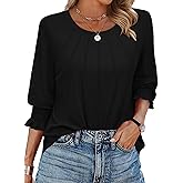 3/4 Sleeve Tops for Women Spring 2026 Dressy Casual Blouse Crewneck Pleated Shirts Business Work Outfits