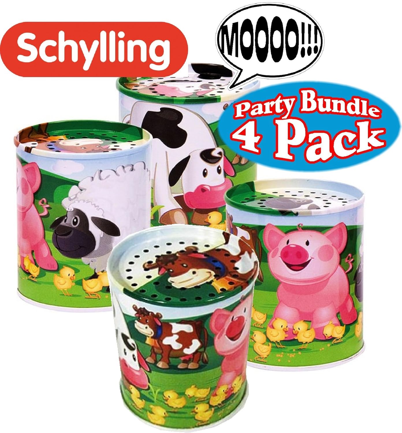 Schylling Classic Animal Sound Noise Maker Tins Complete Party Set