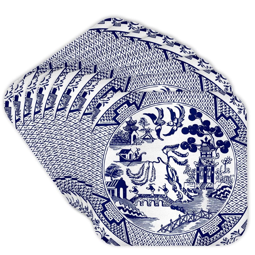 3dRose CST_262242_2 Willow Pattern Detail in Blue and White, Set of 8 Coasters, Ceramic, Mutli-Colour
