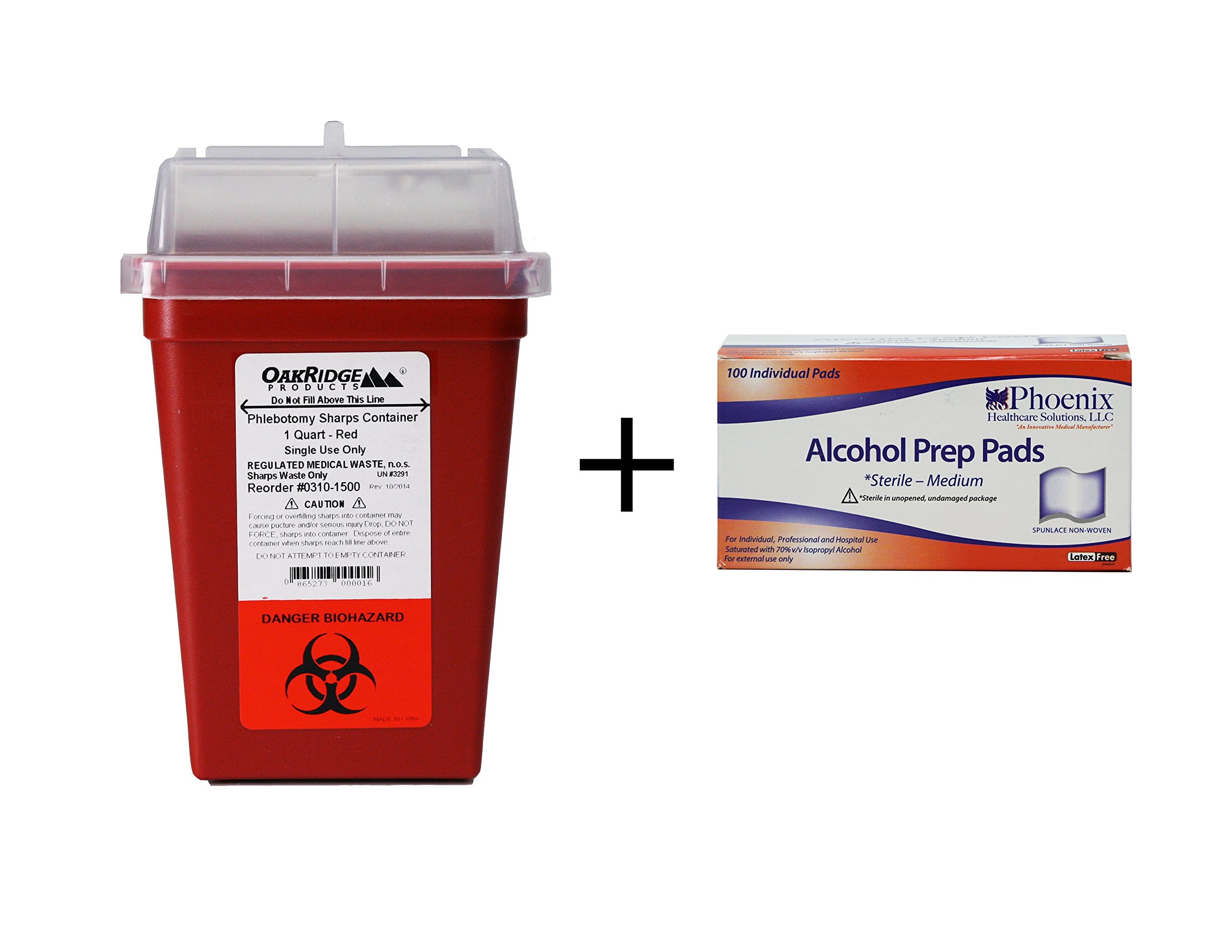 Oakridge 1 Quart Sharps Container and 100 Wipes A Bundled Savings