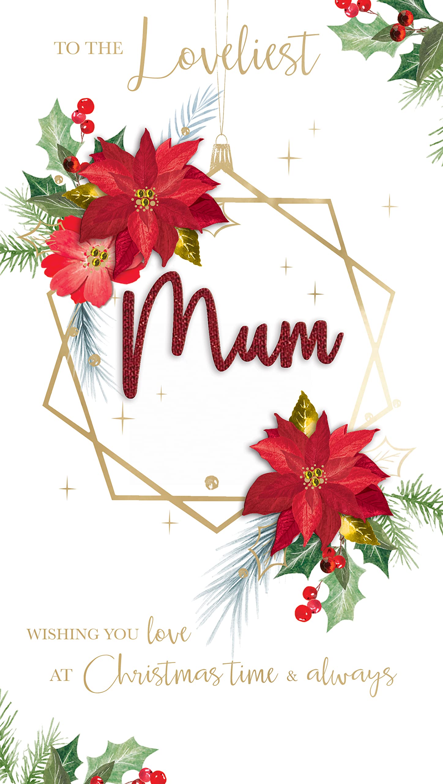 The Loveliest Mum Floral Embellished Christmas Card Hand-Finished Champagne Cards XCDC385