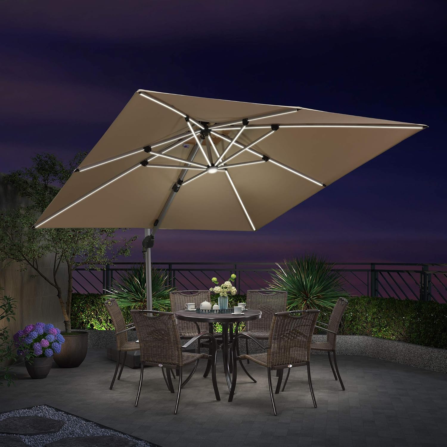 Amazon Com Purple Leaf 10 Feet Double Top Deluxe Solar Powered Led Square Patio Umbrella Offset Hanging Umbrella Outdoor Market Umbrella Garden Umbrella Beige Garden Outdoor
