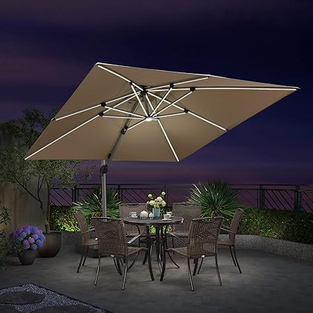 Amazon Com Purple Leaf 10 Feet Double Top Deluxe Solar Powered Led Square Patio Umbrella Offset Hanging Umbrella Outdoor Market Umbrella Garden Umbrella Beige Garden Outdoor