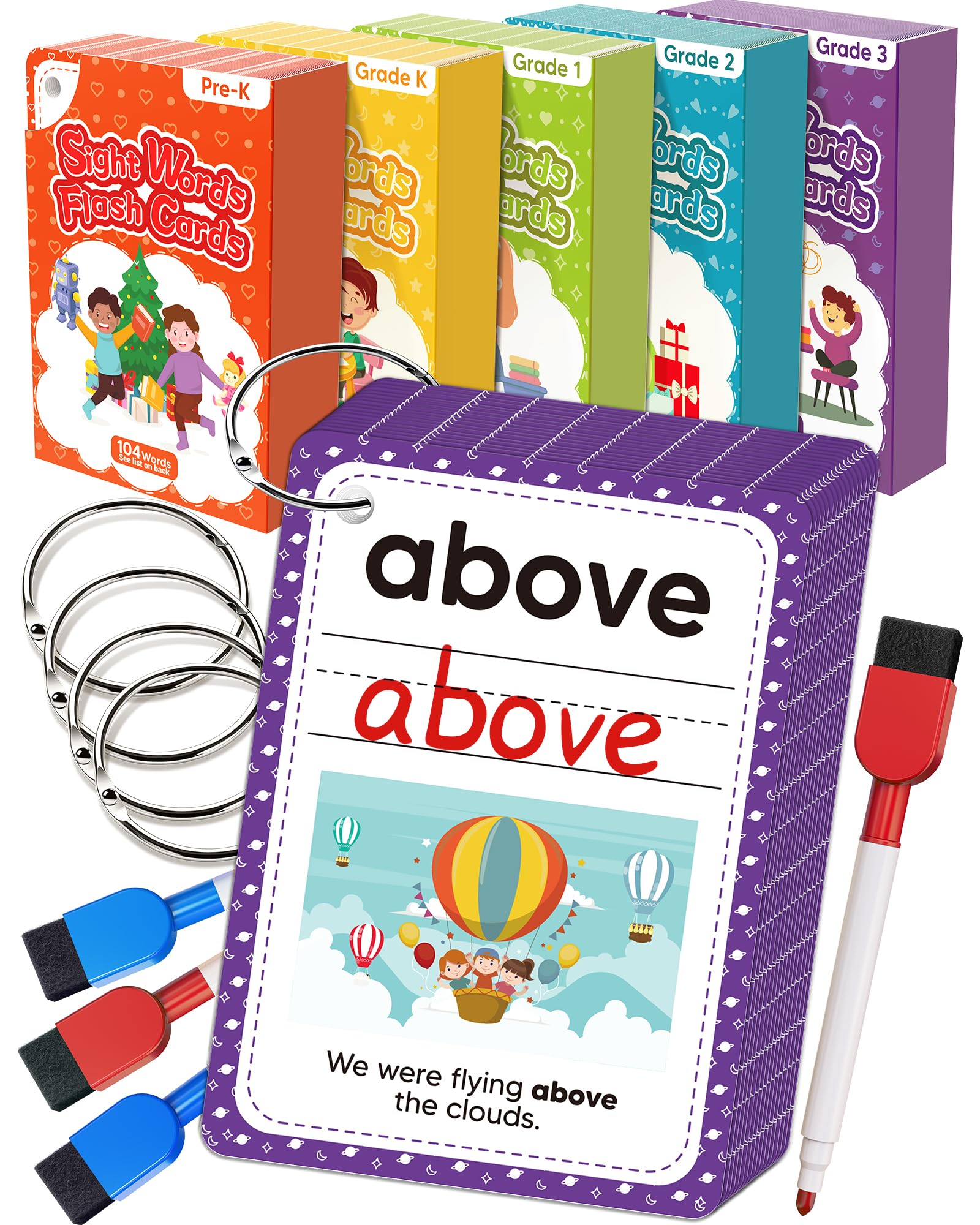 520 Sight Words Flash Cards Kindergarten, Dolch & Fry Sight Word Reading Writing Spelling Games, Homeschool Supplies for Preschool Kindergarten 1st 2nd 3rd Grade, Learning Activities for Kids Ages 3+