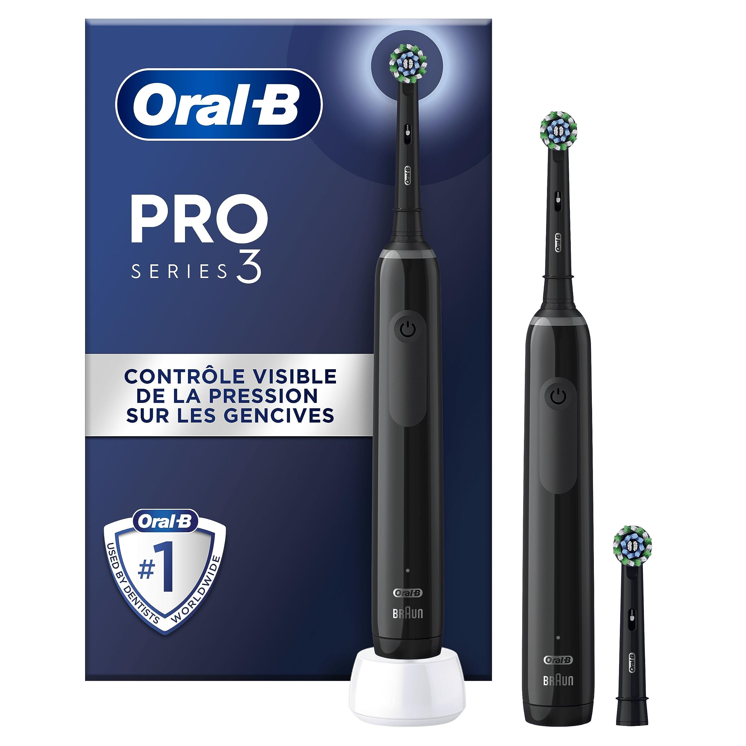 Oral-B Pro 3 3900 Lot De 2 Brosses À Dents Électriques Pour Adultes, 3 Modes De Nettoyage Avec Blancheur Et Sensibilité Pour Protéger Les Gencives, 3 Brossettes De Rechange, 2 Manches, 1 Chargeur