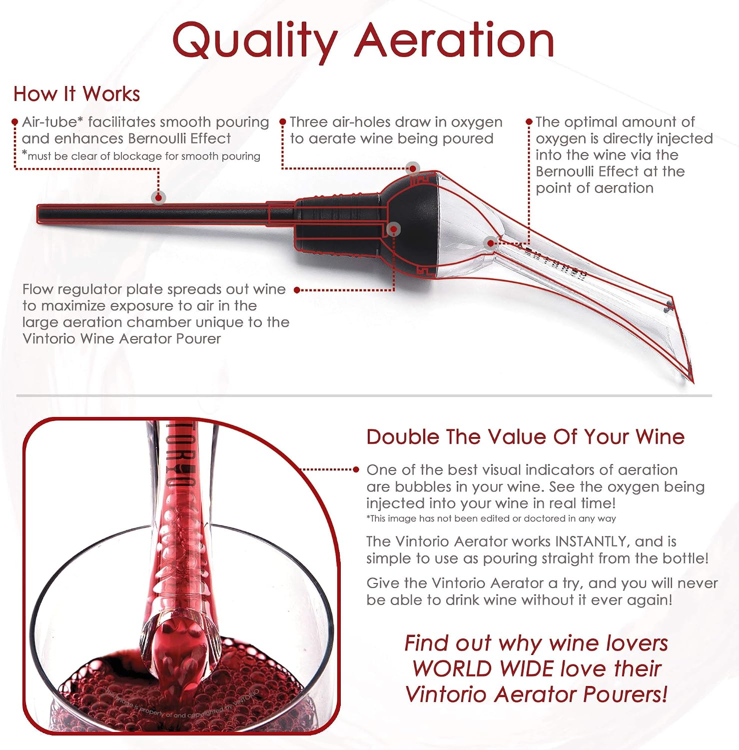 Vintorio Wine Aerator Pourer - Premium Aerating Pourer and Decanter Spout (Black) - Image 4