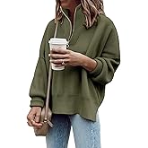 Imily Bela Womens Tunic Sweater Fall Long Sleeve 1/4 Zip Pullover Sweaters Oversized Slouchy Ribbed Knit Sweatshirt with Slit