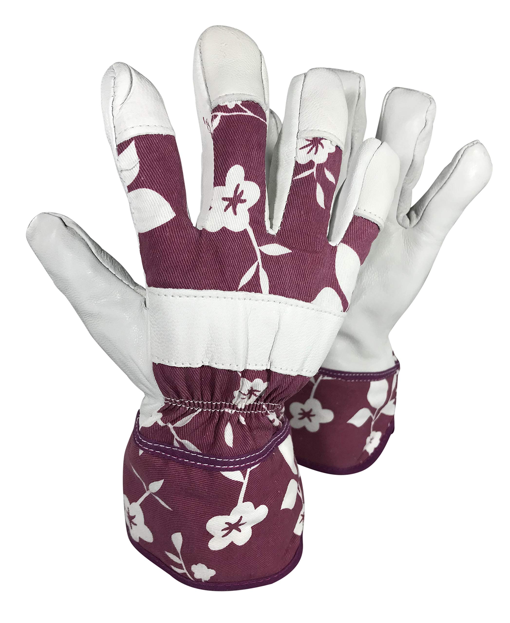 Petal Power Ladies Leather Gardening Gloves One Pair – Thorn Proof Breathable Women's Garden Gloves … (Medium, Purple)