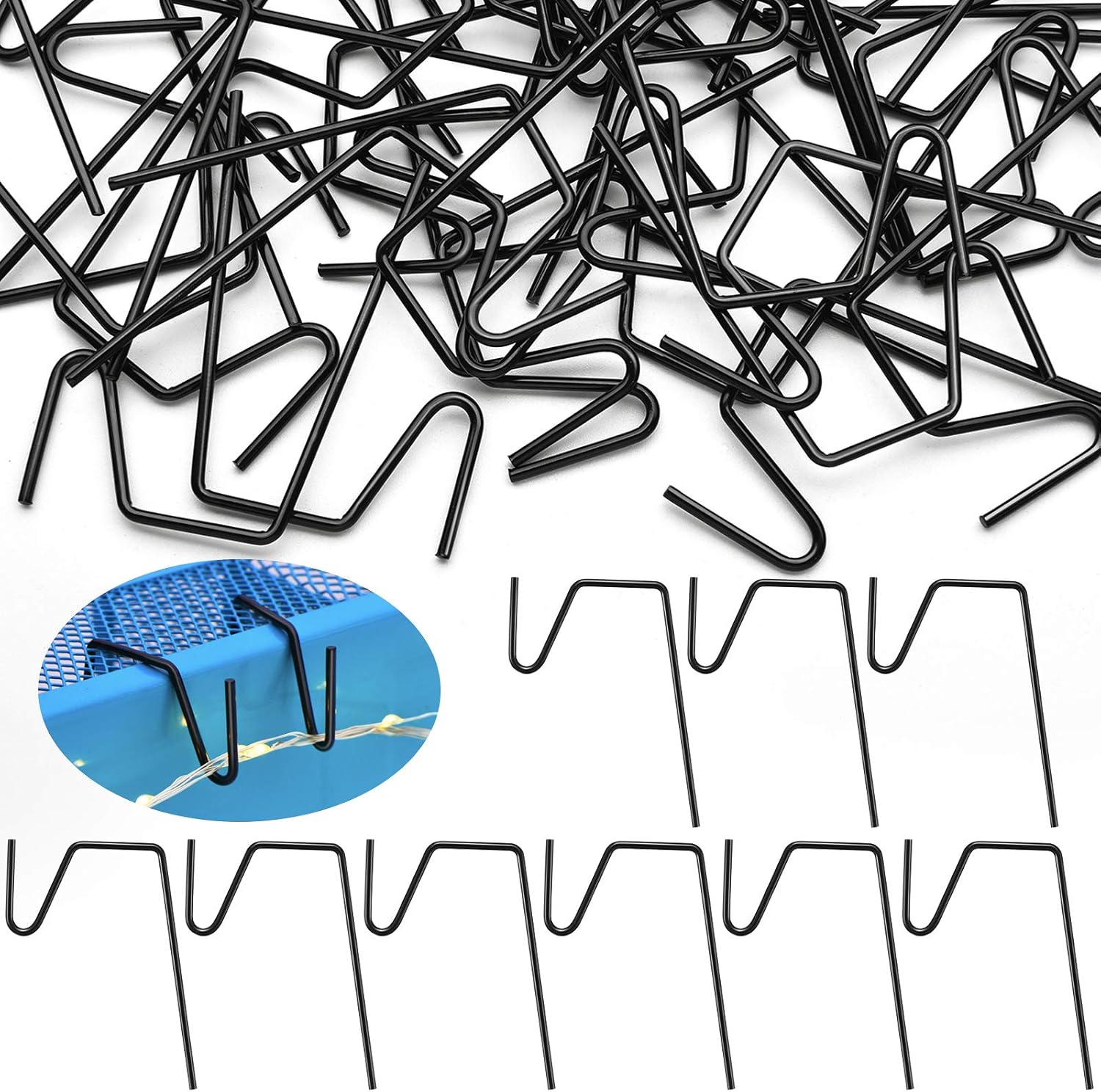 Ornament Hooks - Ripeng 50 Pieces Christmas Hanging Gutter Grid Hooks Metal Wire Hooks Ornament Hangers Metal Hangers for Christmas Outside Lights(Black)