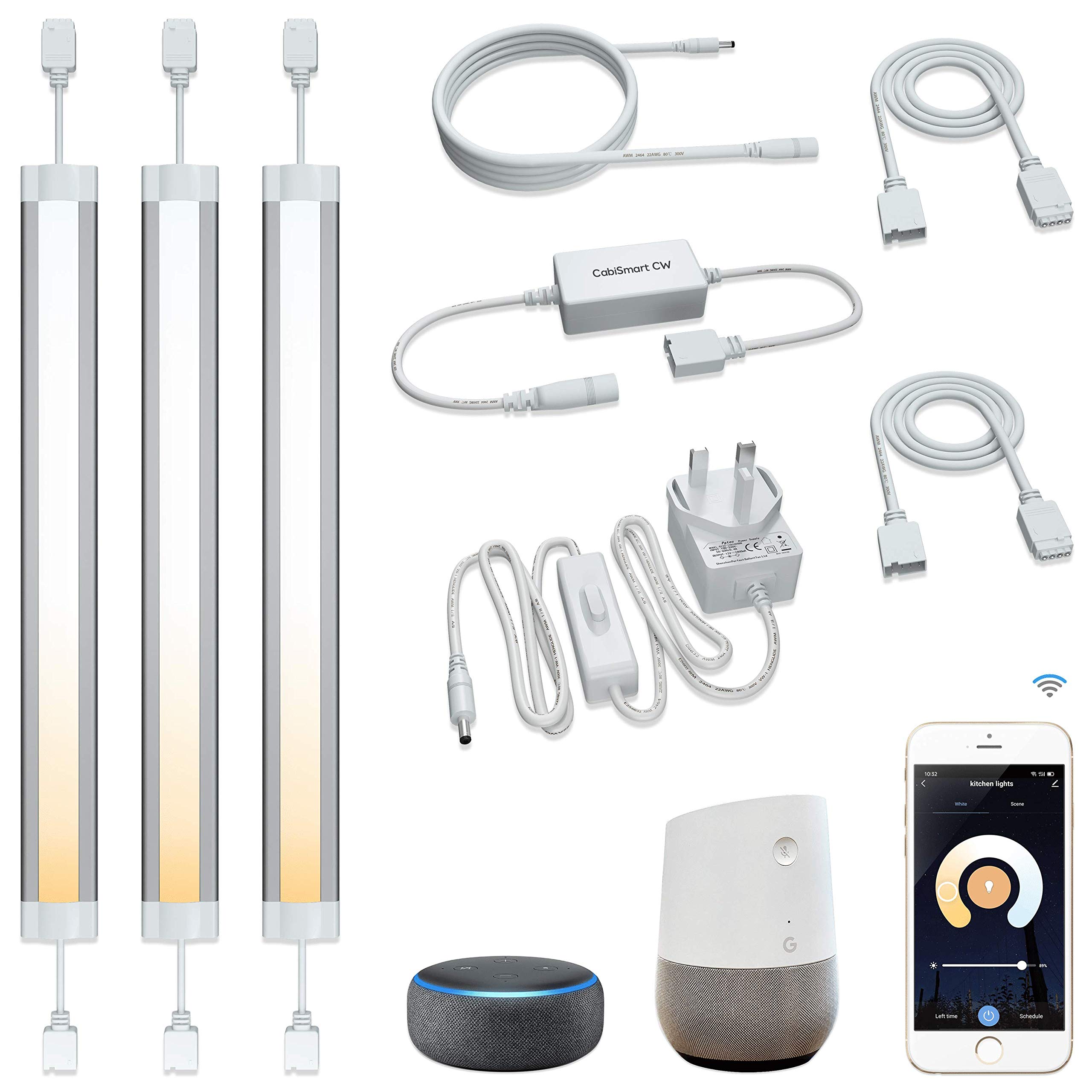 LAMPAOUS Smart LED Under Cabinet Lights Work with Alexa,Siri, Echo, Google Home and IFTTT No Hub Required, 2700K to 6500K, App Wireless or Voice Control 3 Lights Bars kit Extension Cord not Inclued