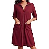 Ekouaer Zipper Robes for Women Waffle Knit Bathrobes Short Lightweight Knee Length Loungewear with Pockets S-XXL