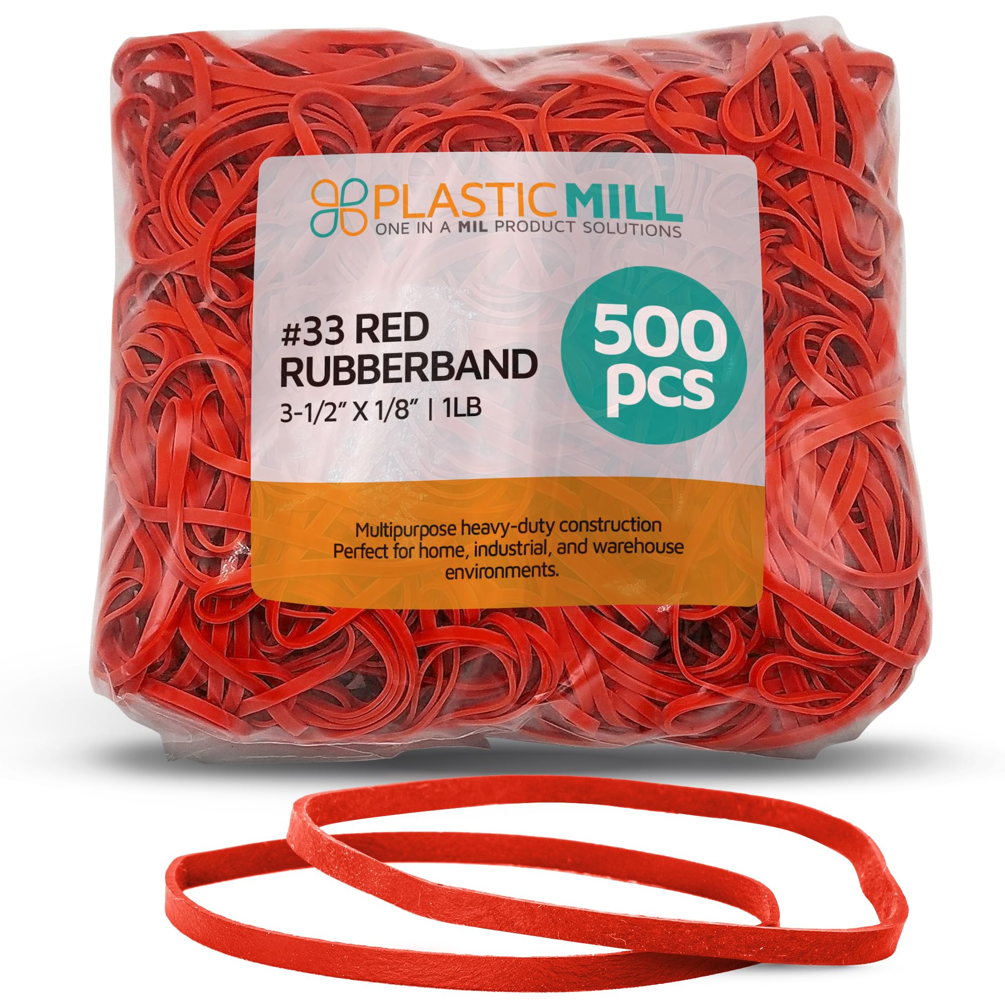 PlasticMill Rubber Bands - #33 Size - Rubberbands - 1Lb/500 Count 1 Pound / 500 Count Red