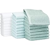 Amazon Basics Fast Drying, Extra Absorbent, Terry Cotton Washcloths, Seafoam Green/Ice Blue/White - Pack of 24