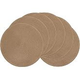 SHACOS Round Braided Placemats Set of 6 Washable Cotton Polyester 15 inch Round Table Place Mat for Dining Table (Brown, 6)