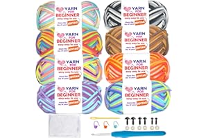 JOYTAG 8 Pack Beginners Crochet Yarn Rainbow Cotton Crochet Yarn for Crocheting Knitting Beginners with Easy-to-See Stitches Rainbow Crochet Yarn for Beginners Crochet Kit(8x50g)-Rainbow Mix