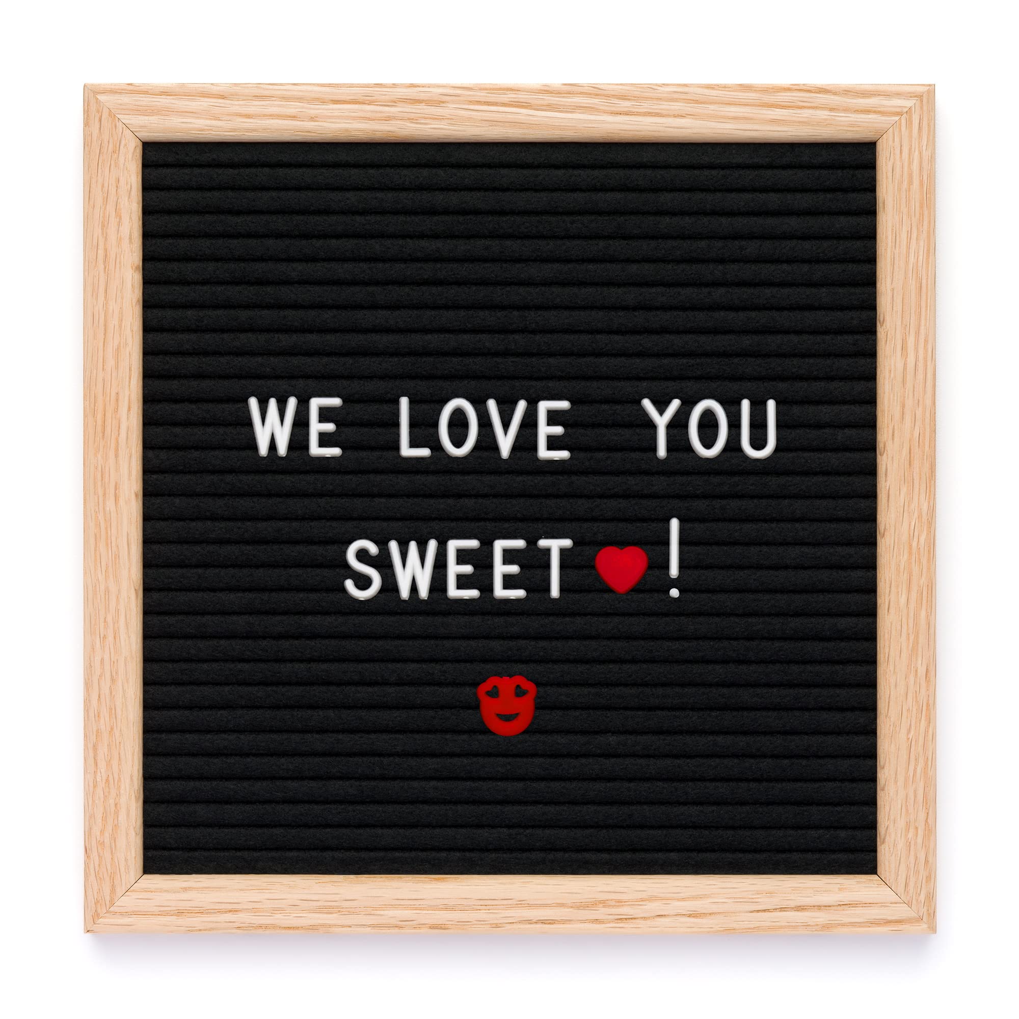 Happy You Letter Board - 10 x 10 inch Letter Board Felt Message Board - Oak Wooden Frame - 510 White Red Blue Letters Numbers - Wooden Stand
