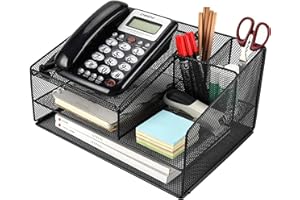 superbpag Telephone Stand, Desk Organizer for Office Supplies with Letter Tray Phone Stand Pen Pencil Holder for Office School, Black