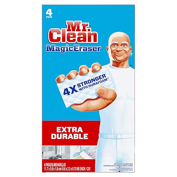 MR. CLEAN MAGIC ERASER EXTRA DURABLE, CLEANING PADS WITH DURAFOAM, 4 COUNT