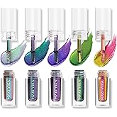 MAKI YIKA 5Pc Glitter Eyeshadow Liquid Multichrome Eyeshadows Long Lasting, Metallic Chameleon Eye Shadow Smudgeproof Holographic Eye Topper Glitters (#1+2+3+5+6)