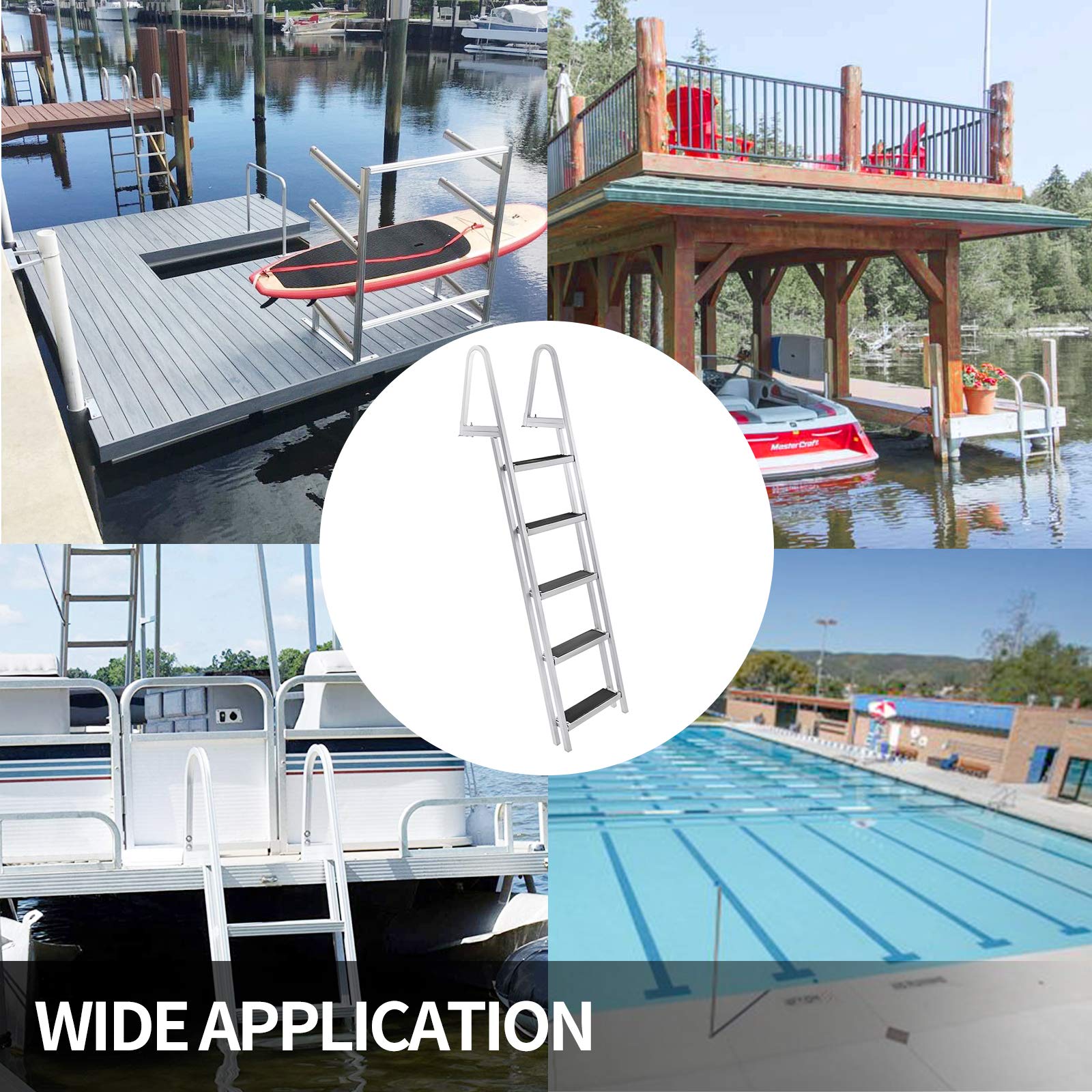 VEVOR 3-Step Dock Ladder 500lbs Capacity - Aluminum Alloy Removable Boat Ladder With Non-Slip Steps