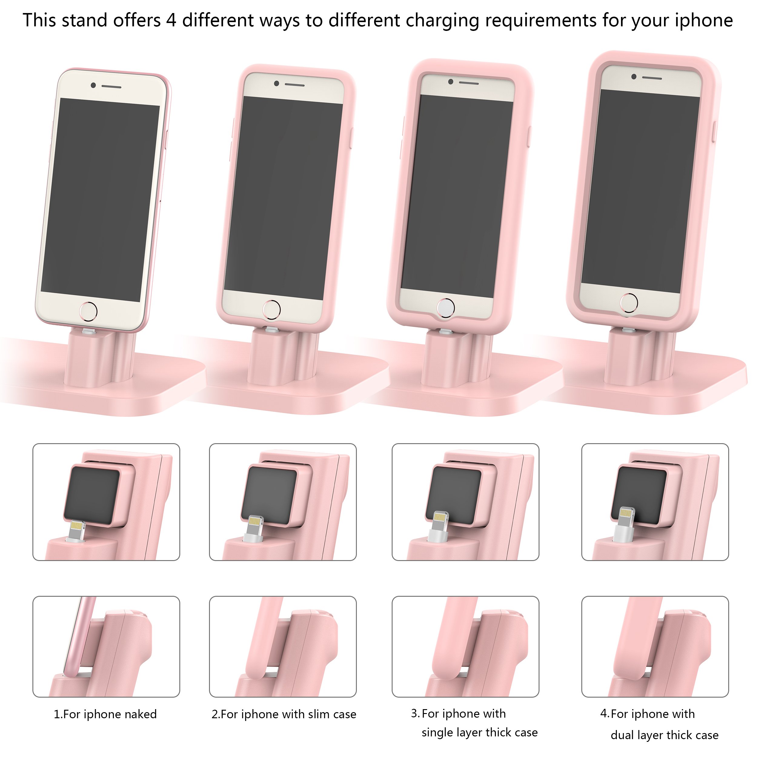 Apple Watch Stand, BEACOO Charging stand Dock Station -- Support Apple Watch NightStand Mode and iPhone 7/7 plus/SE/5s/6S/PLUS with Various Case (Pink Sand)